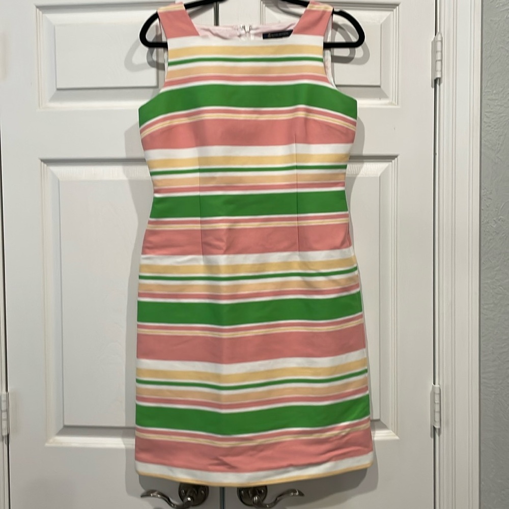 Brooks Brothers Stripe Sheath Dress Women’s Size 6 Square Neck Cotton blend